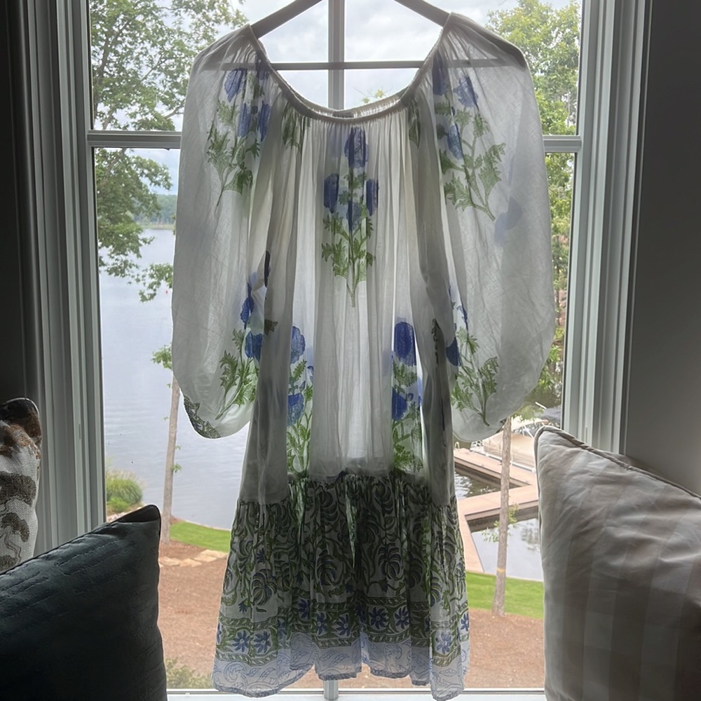 Juliet Dunn dress blue white floral one size fits all - Picture 2 of 4